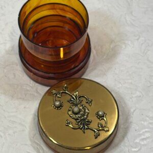 VTG Collapsible Gold Metal Lid Travel Drinking Cup Plastic & Pill Holder Box